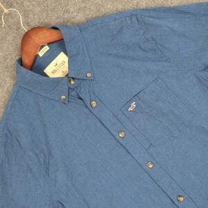 Hollister Mens XL Blue Stretch Long Sleeve Button Down Shirt Pocket Logo